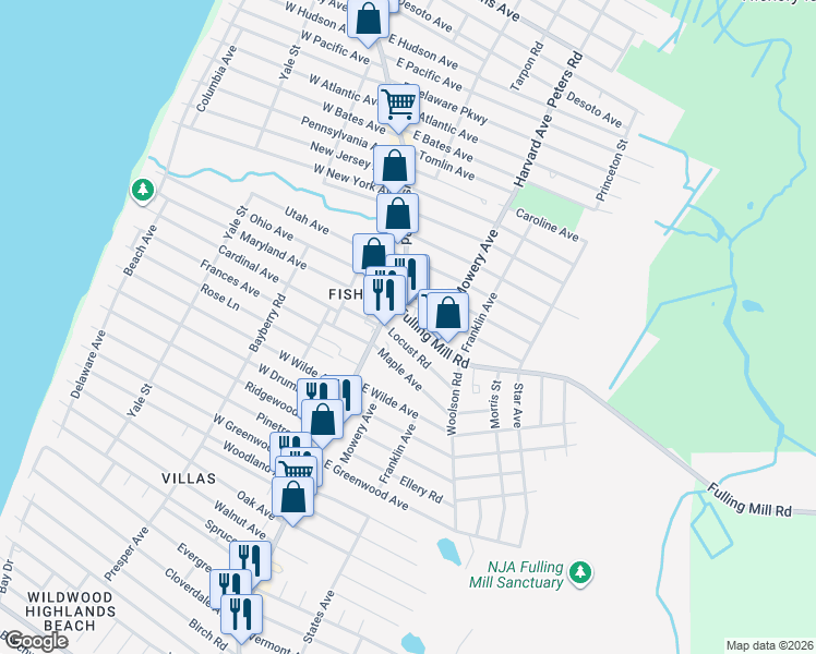map of restaurants, bars, coffee shops, grocery stores, and more near 9 Bentz Avenue in Villas