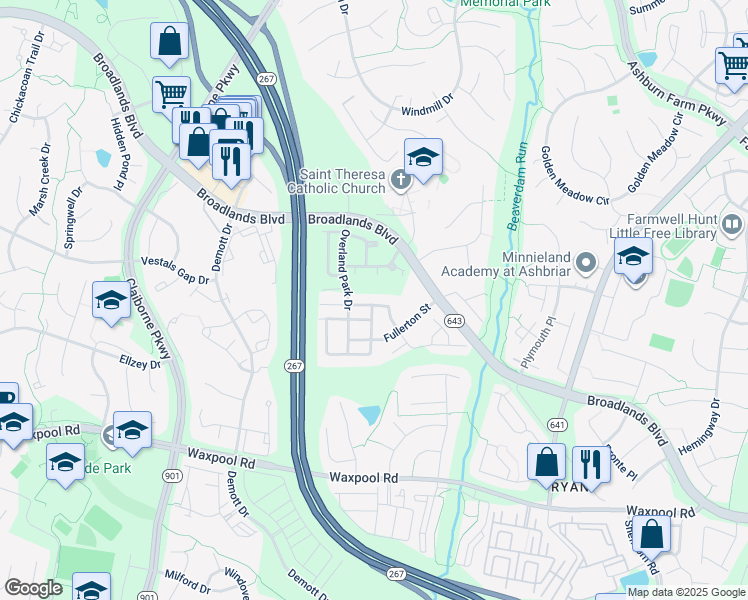 map of restaurants, bars, coffee shops, grocery stores, and more near 43316 Markham Place in Ashburn