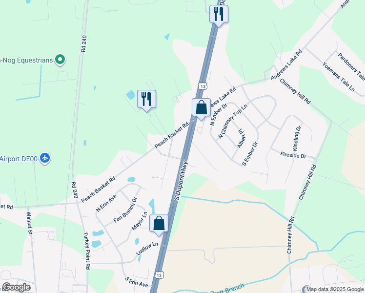 map of restaurants, bars, coffee shops, grocery stores, and more near 10370 South Dupont Highway in Felton