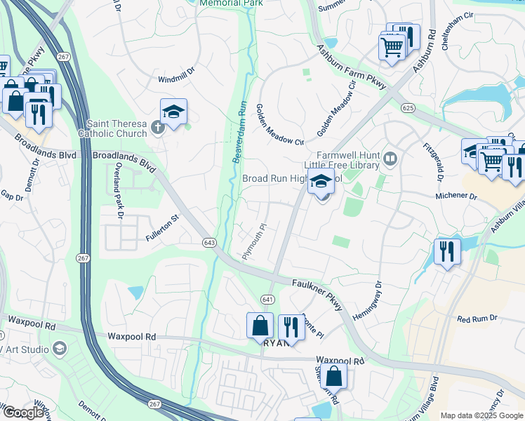 map of restaurants, bars, coffee shops, grocery stores, and more near 43470 Greenwich Square in Ashburn
