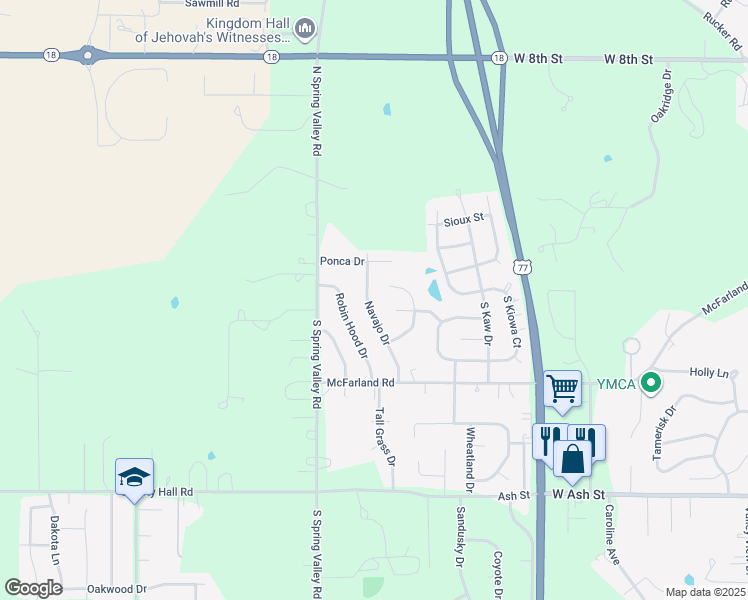 map of restaurants, bars, coffee shops, grocery stores, and more near 141 Navajo Road in Junction City
