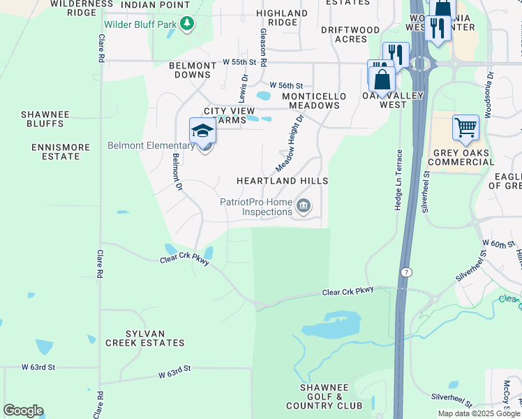 map of restaurants, bars, coffee shops, grocery stores, and more near in Shawnee