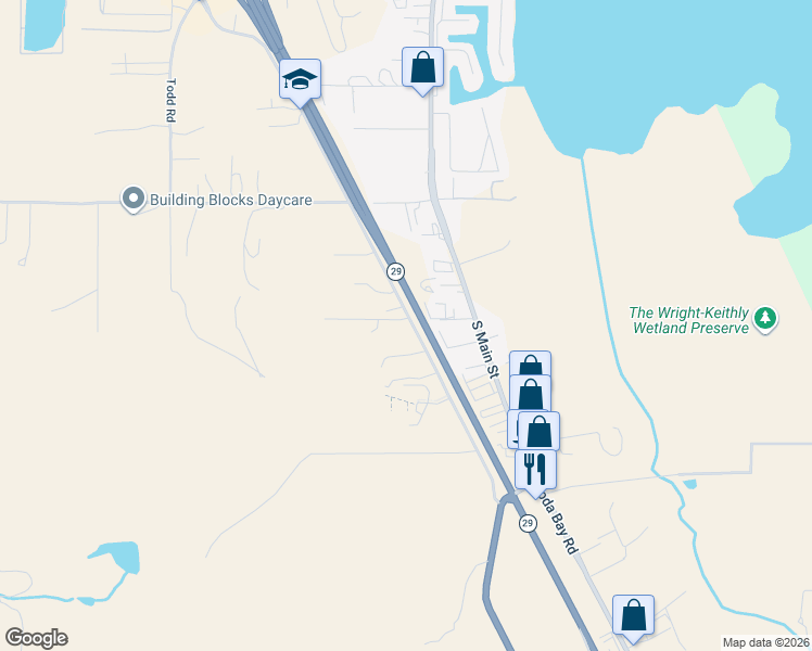 map of restaurants, bars, coffee shops, grocery stores, and more near 2441 Parallel Drive in Lakeport