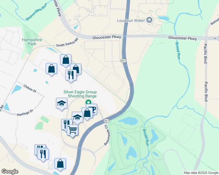 map of restaurants, bars, coffee shops, grocery stores, and more near 44790 Performance Circle in Ashburn