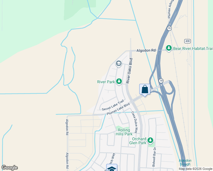 map of restaurants, bars, coffee shops, grocery stores, and more near 1160 Algodon Road in Olivehurst