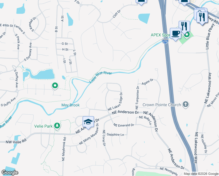 map of restaurants, bars, coffee shops, grocery stores, and more near 321 Northeast Parks Edge Place in Lee's Summit