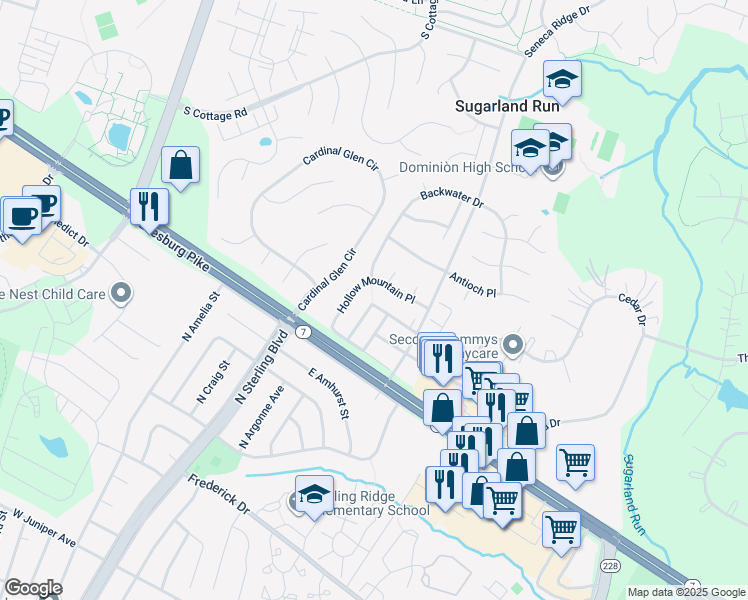 map of restaurants, bars, coffee shops, grocery stores, and more near 46794 Vermont Maple Terrace in Sterling