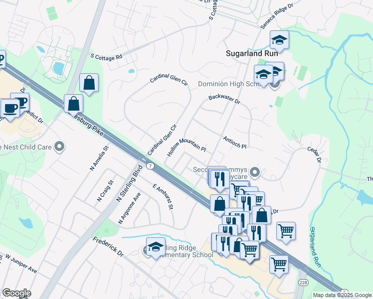 map of restaurants, bars, coffee shops, grocery stores, and more near 46794 Vermont Maple Terrace in Sterling