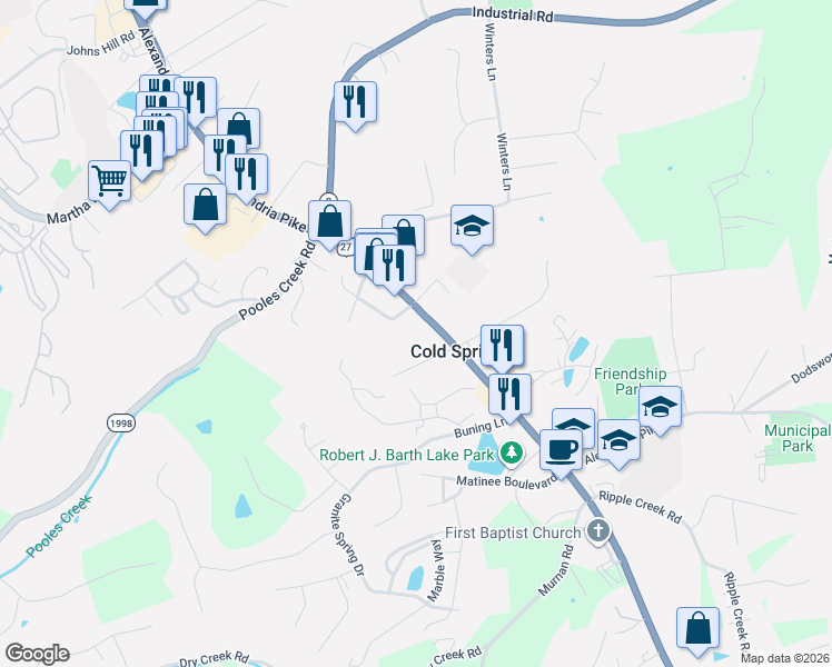 map of restaurants, bars, coffee shops, grocery stores, and more near 4022 Alexandria Pike in Cold Spring
