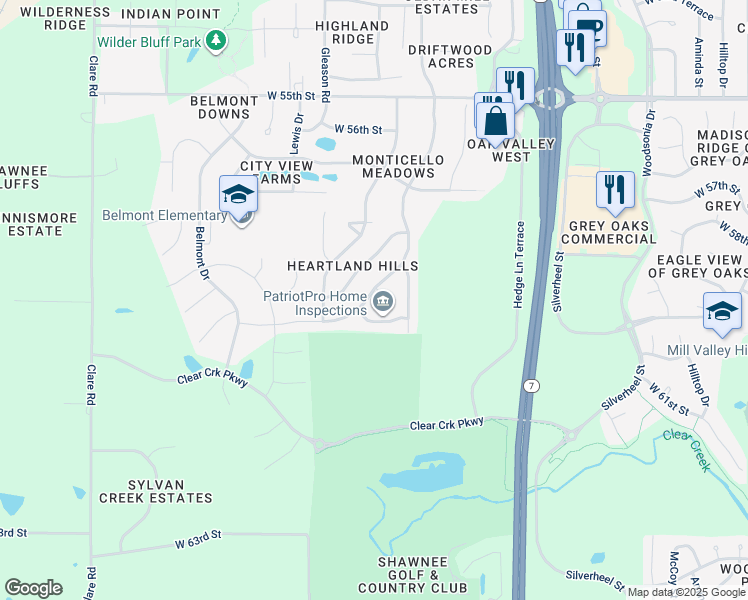 map of restaurants, bars, coffee shops, grocery stores, and more near 23633 West 58th Terrace in Shawnee