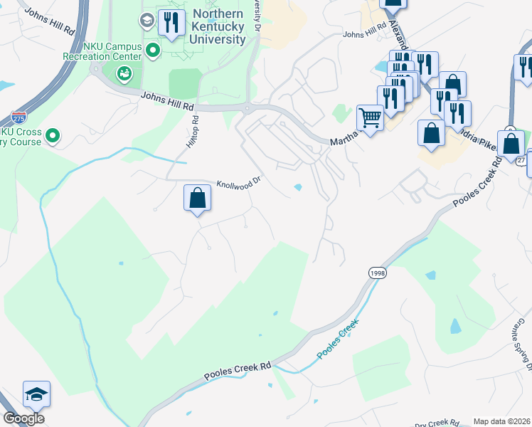 map of restaurants, bars, coffee shops, grocery stores, and more near 5 Malibu Drive in Highland Heights
