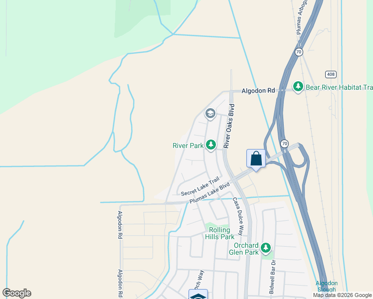 map of restaurants, bars, coffee shops, grocery stores, and more near 1160 Algodon Road in Olivehurst