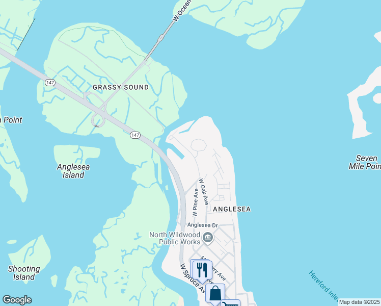 map of restaurants, bars, coffee shops, grocery stores, and more near 932 Ash Avenue in North Wildwood