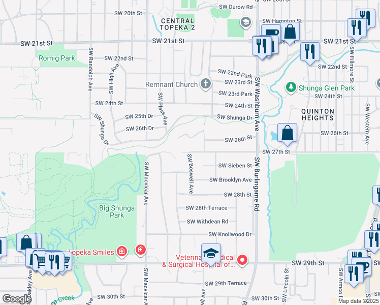 map of restaurants, bars, coffee shops, grocery stores, and more near 1948 SW 27th St in Topeka