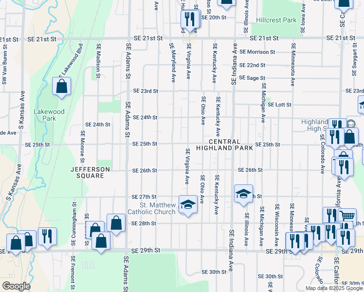 map of restaurants, bars, coffee shops, grocery stores, and more near 925 Southeast 25th Street in Topeka