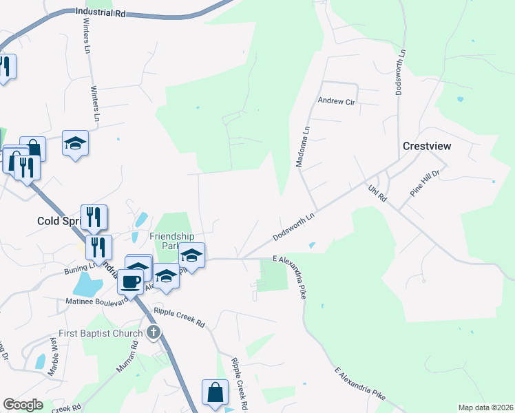 map of restaurants, bars, coffee shops, grocery stores, and more near 17 Goetz Drive in Cold Spring
