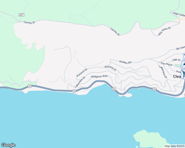 map of restaurants, bars, coffee shops, grocery stores, and more near 11705 Lakeview Drive in Clearlake Oaks