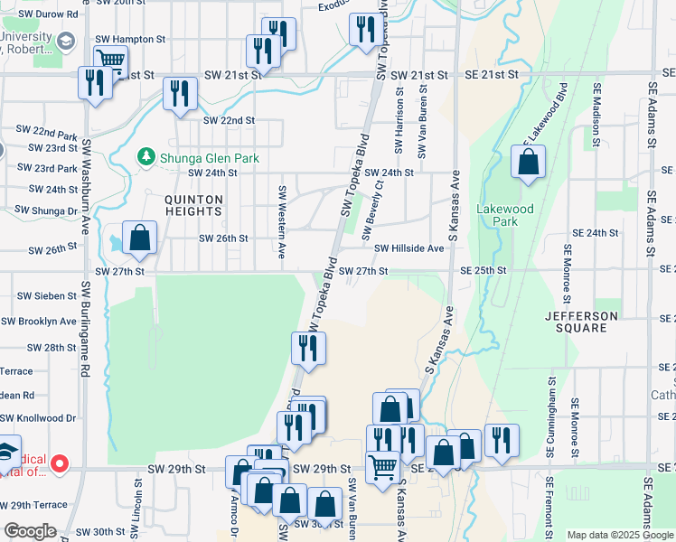 map of restaurants, bars, coffee shops, grocery stores, and more near 474 Southwest 27th Street in Topeka