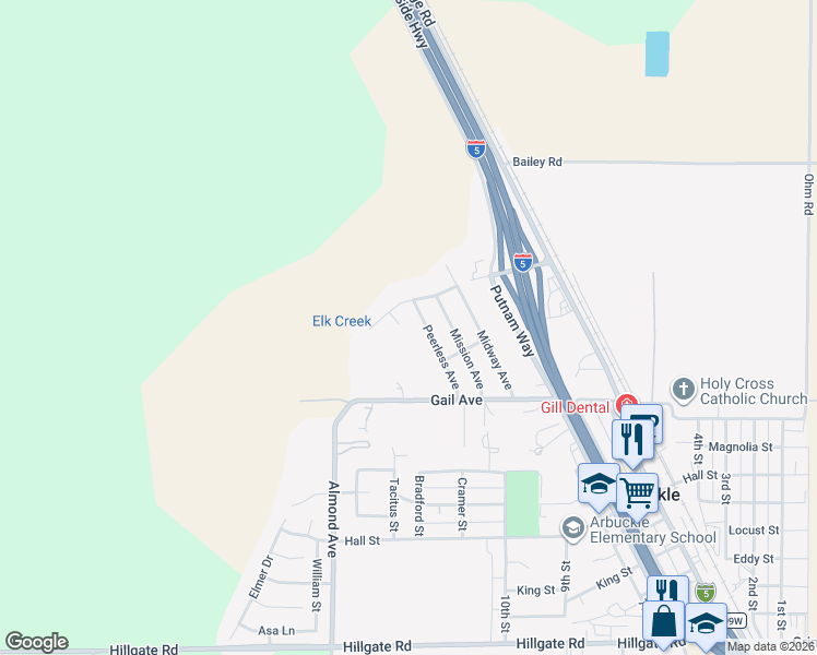 map of restaurants, bars, coffee shops, grocery stores, and more near 1325 Harvey Court in Arbuckle