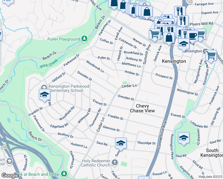 map of restaurants, bars, coffee shops, grocery stores, and more near 4309 Dresden Street in Kensington