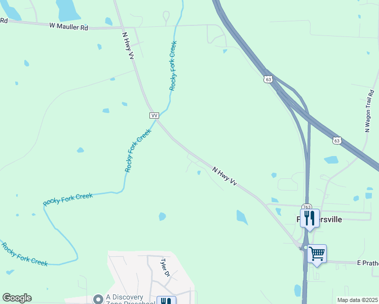 map of restaurants, bars, coffee shops, grocery stores, and more near 6368 North Highway Vv in Columbia