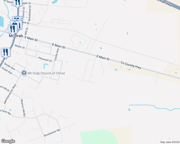 map of restaurants, bars, coffee shops, grocery stores, and more near 311 Oak Ridge Drive in Mount Orab