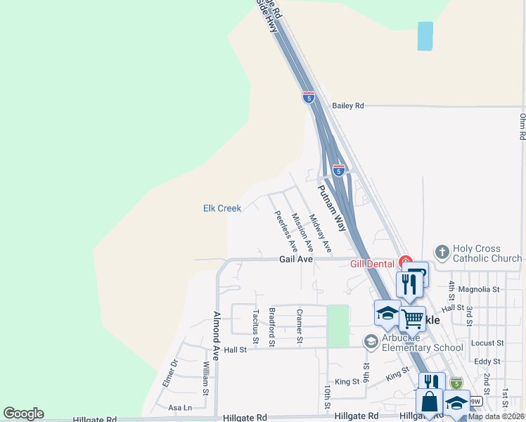 map of restaurants, bars, coffee shops, grocery stores, and more near 1325 Harvey Court in Arbuckle
