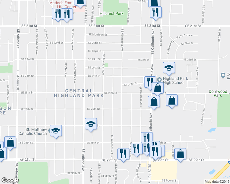 map of restaurants, bars, coffee shops, grocery stores, and more near 1600 Southeast 25th Street in Topeka