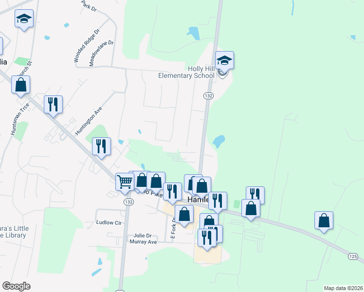 map of restaurants, bars, coffee shops, grocery stores, and more near 3453 Virginia Dr in Amelia