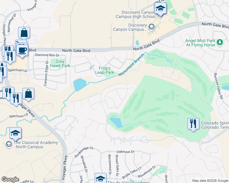 map of restaurants, bars, coffee shops, grocery stores, and more near 1509 Yellowtail Drive in Colorado Springs