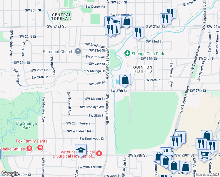 map of restaurants, bars, coffee shops, grocery stores, and more near in Topeka