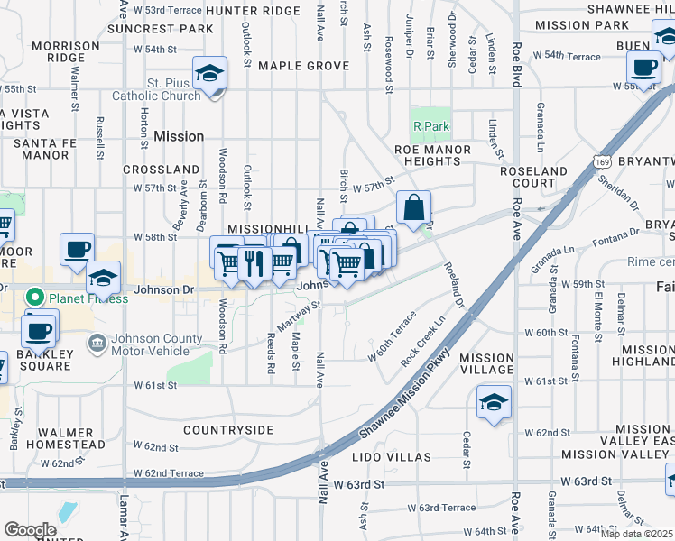 map of restaurants, bars, coffee shops, grocery stores, and more near in Mission