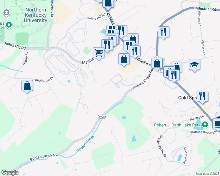 map of restaurants, bars, coffee shops, grocery stores, and more near 1302 Vina Vista Drive in Cold Spring