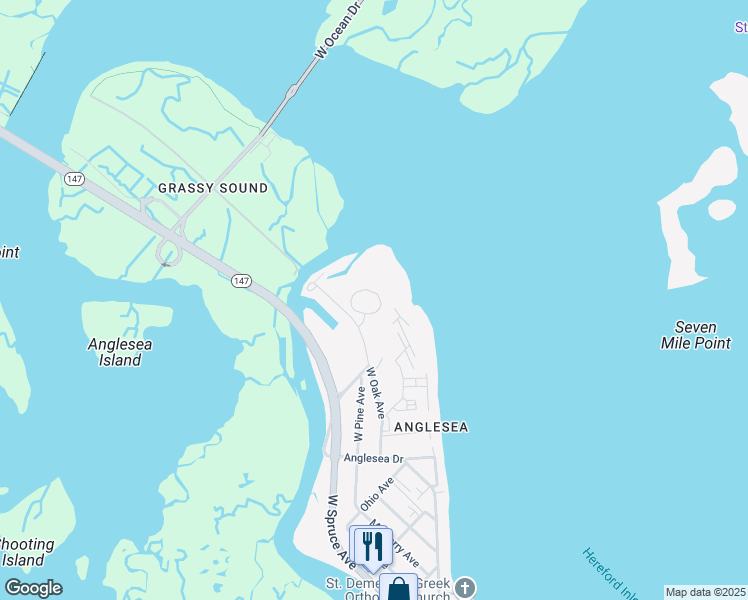 map of restaurants, bars, coffee shops, grocery stores, and more near 4203 Seaboard Circle in North Wildwood