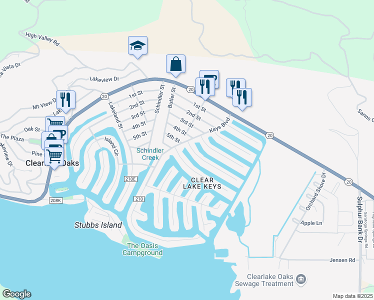 map of restaurants, bars, coffee shops, grocery stores, and more near 13171 Ebbtide Village in Clearlake Oaks
