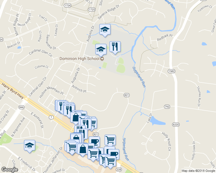 map of restaurants, bars, coffee shops, grocery stores, and more near 40 Cedar Drive in Sterling