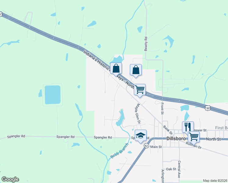 map of restaurants, bars, coffee shops, grocery stores, and more near 10335 Twin Oaks Drive in Dillsboro