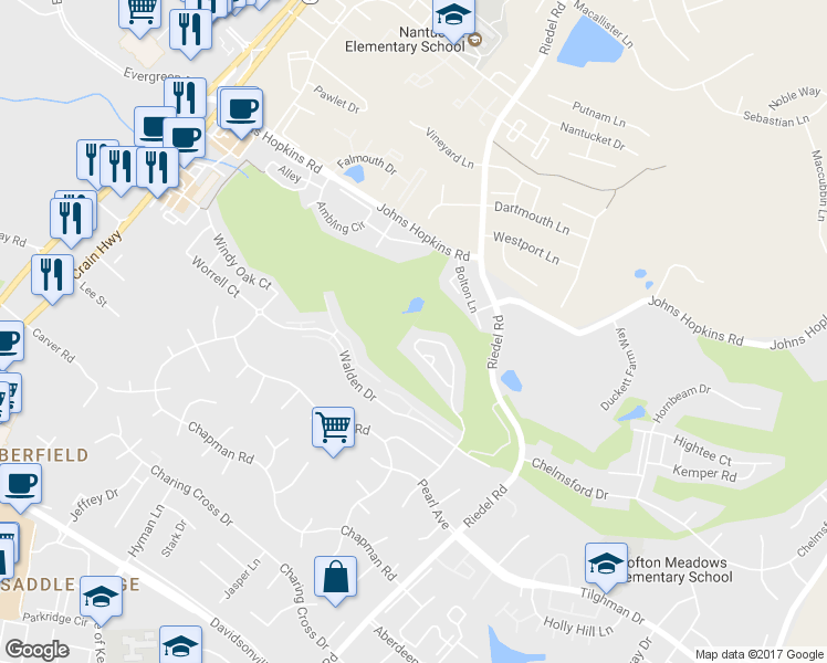 map of restaurants, bars, coffee shops, grocery stores, and more near 2444 Shadywood Circle in Crofton