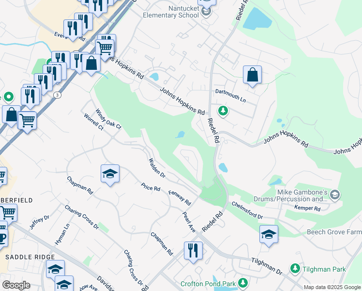 map of restaurants, bars, coffee shops, grocery stores, and more near 2444 Shadywood Circle in Crofton