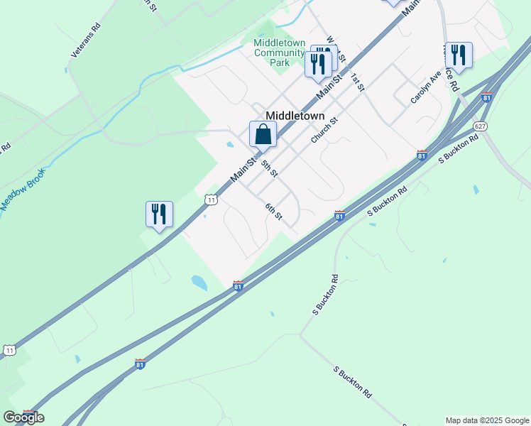 map of restaurants, bars, coffee shops, grocery stores, and more near 102 Midsummer Lane in Middletown
