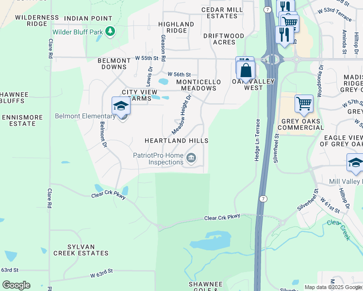 map of restaurants, bars, coffee shops, grocery stores, and more near 23633 West 58th Terrace in Shawnee
