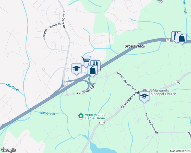 map of restaurants, bars, coffee shops, grocery stores, and more near 200 Old Mill Bottom Road South in Annapolis