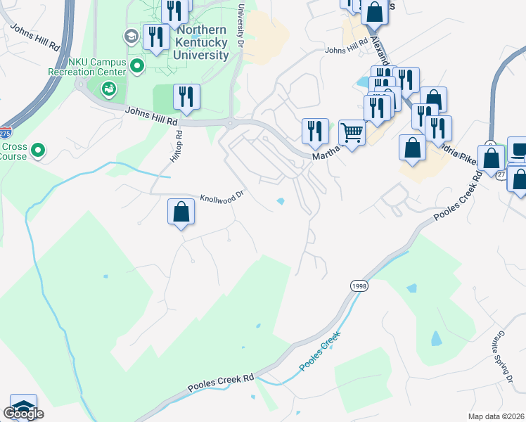 map of restaurants, bars, coffee shops, grocery stores, and more near 5 Malibu Drive in Highland Heights