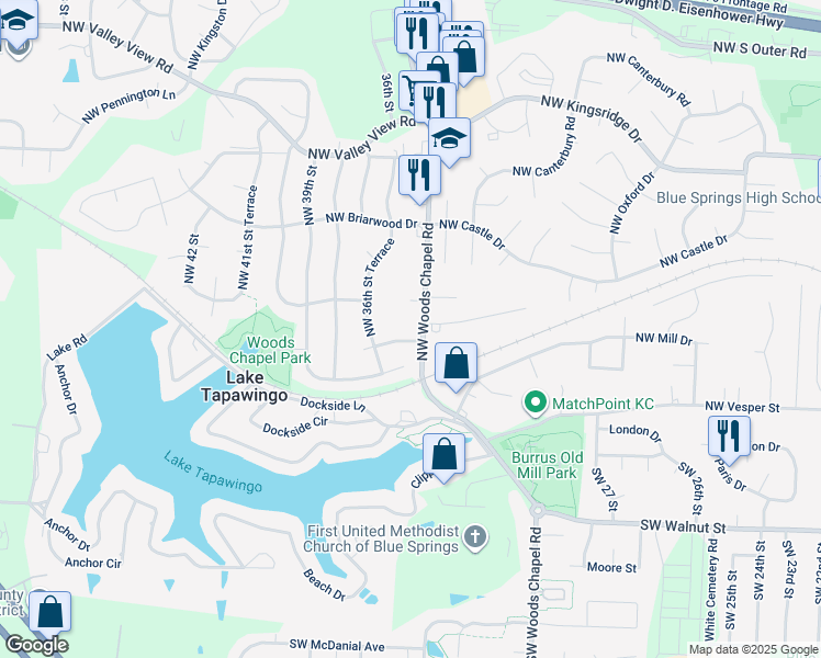 map of restaurants, bars, coffee shops, grocery stores, and more near in LAKE TAPWINGO