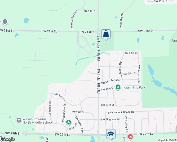 map of restaurants, bars, coffee shops, grocery stores, and more near 2503 Southwest Wexford Drive in Topeka