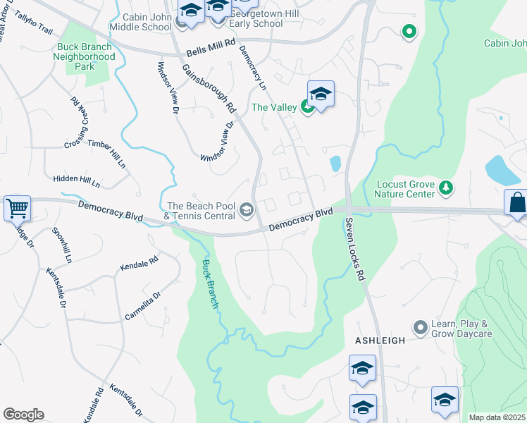 map of restaurants, bars, coffee shops, grocery stores, and more near 10207 Gainsborough Road in Rockville
