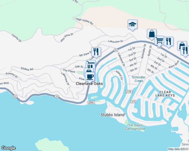 map of restaurants, bars, coffee shops, grocery stores, and more near 12611 East Highway 20 in Lucerne