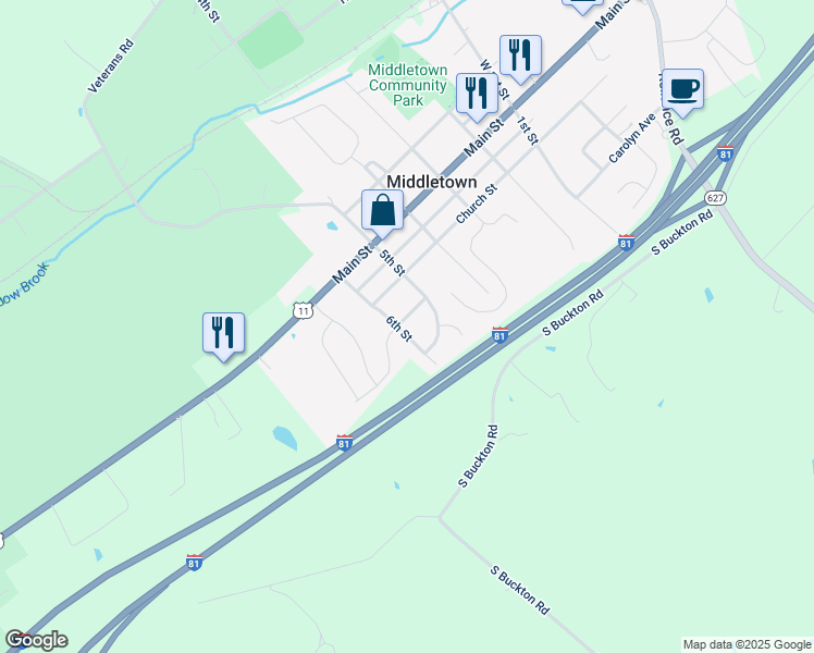 map of restaurants, bars, coffee shops, grocery stores, and more near 2160 6th Street in Middletown