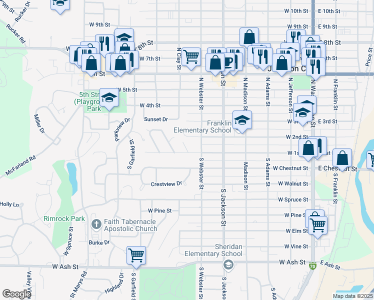 map of restaurants, bars, coffee shops, grocery stores, and more near 6 Lincoln Circle in Junction City