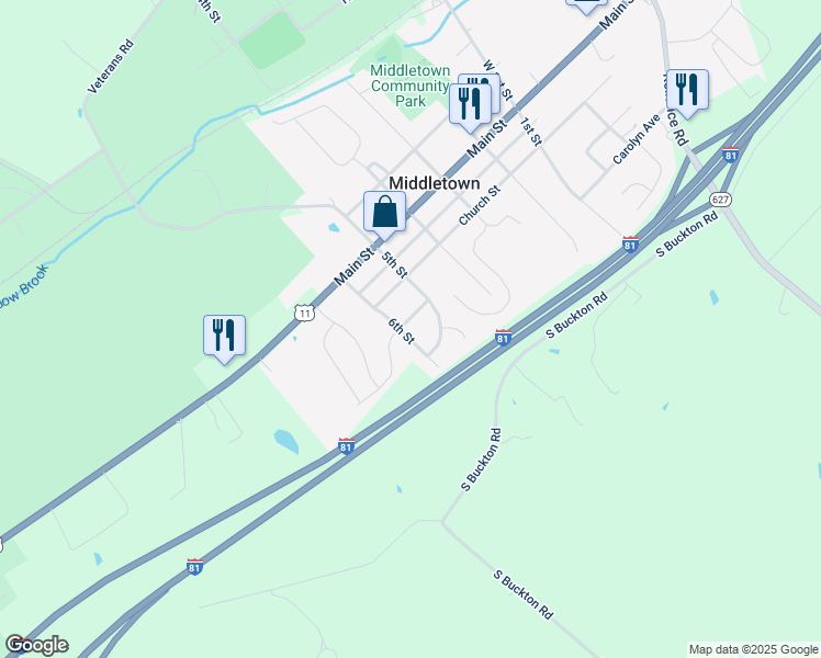map of restaurants, bars, coffee shops, grocery stores, and more near 2160 6th Street in Middletown